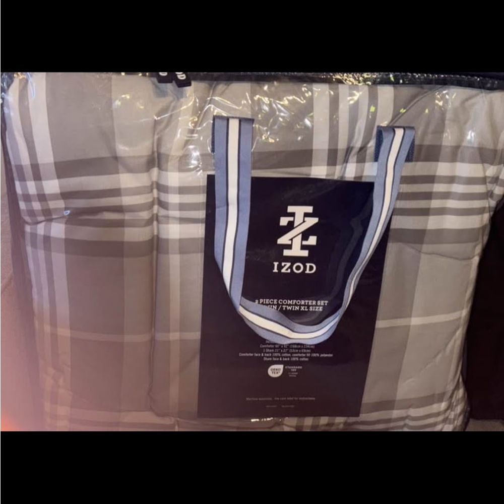 Izod Gray and White Plaid Comforter Set